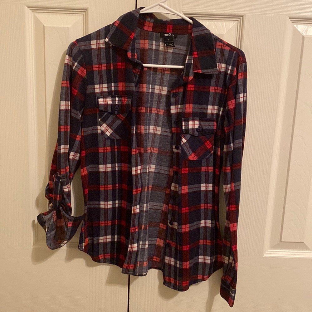 red white and blue plaid/flannel shirt